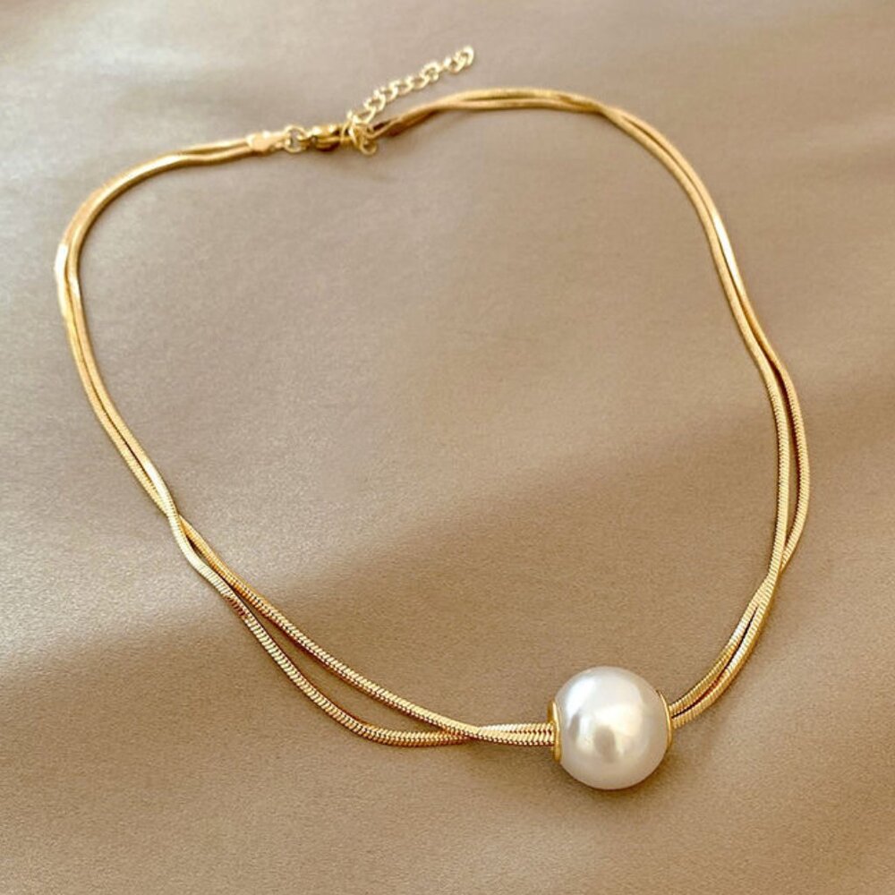 Women's Stainless Steel 15mm Pearl Necklace